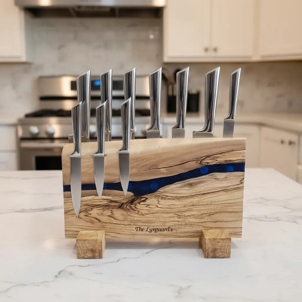 Olive Wood and Epoxy Resin Magnetic Knife Stand KitchenResinArt
